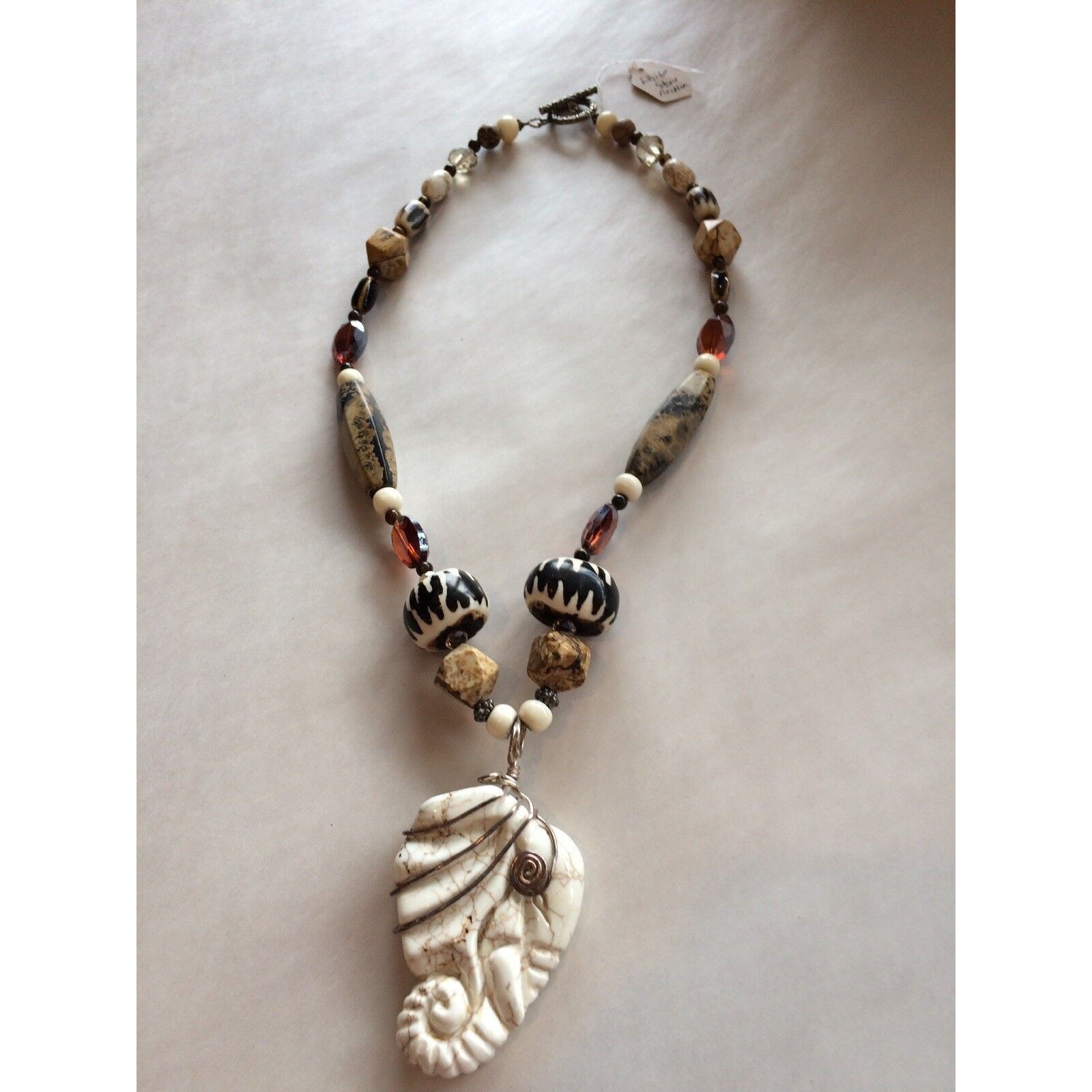 Artisan Stone Necklace Up Cycled With Vintage Beads